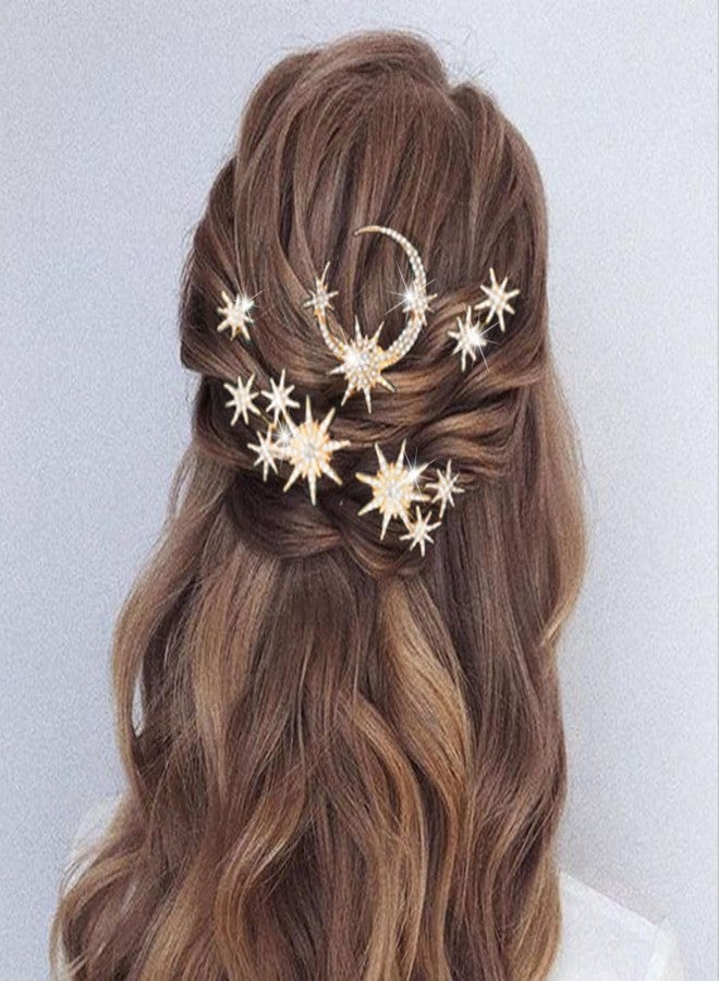 Unicra Star Moon Bride Wedding Hair Pins Crystal Bridal Hair Pieces Rhinestone Goddess Hair Accessories for Women and Girls (Pack of 5) (Gold) - Image 3